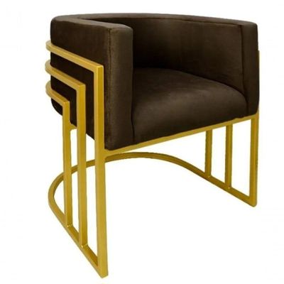 Cadeira Poltrona Luxo Base De Metal Tripla Dourado Sala De Jantar Recepção Veludo Marrom Do Lar Móveis E Decoração