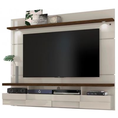 Bancada Suspensa com Painel Madetec Lana com 1,82 cm de Largura, Ideal para TV de Até 60 Off White com Savana