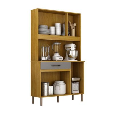 Armário De Cozinha Valença Multiuso 6 Portas Mobilihouse Cinamomo/cinza Acetinado