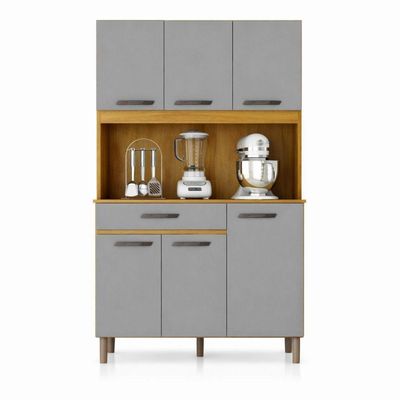 Armário De Cozinha Valença Multiuso 6 Portas Mobilihouse Cinamomo/cinza Acetinado