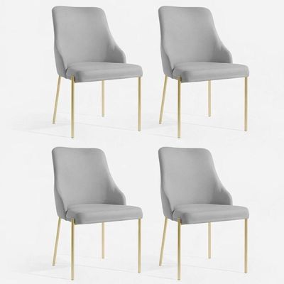 Kit 4 Cadeiras Jantar Aurora Pé Metal Dourado Assento Espuma Base Dourado-linho Chumbo