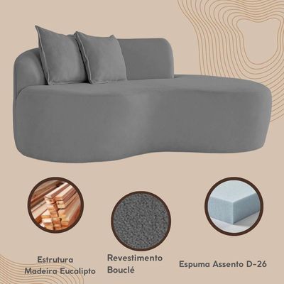 Sofá Feijão De Canto Curvado Elegante 2 Lugares Bouclé Cor:bouclé Cinza Chumbo