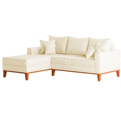 Sofá 3 Lugares Beny Com Chaise Esquerdo Corino Bege