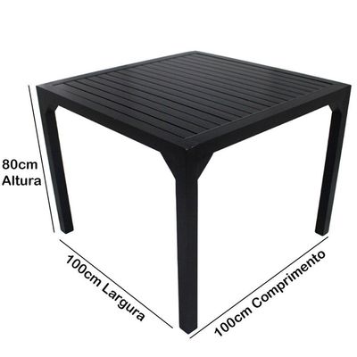 Mesa Quadrada Haiti 100cm Tampo Ripado Em Alumínio Trama Preto