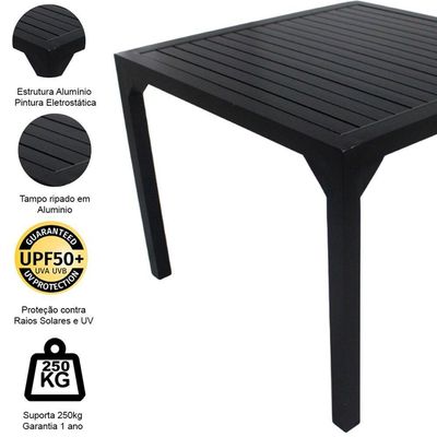 Mesa Quadrada Haiti 100cm Tampo Ripado Em Alumínio Trama Preto