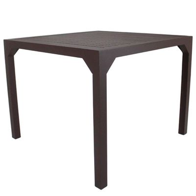 Mesa Quadrada Haiti 100cm Tampo Ripado Em Alumínio Trama Marrom