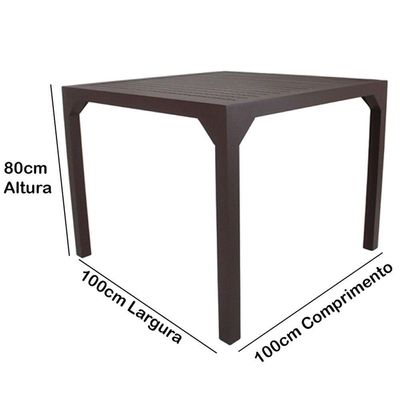Mesa Quadrada Haiti 100cm Tampo Ripado Em Alumínio Trama Marrom