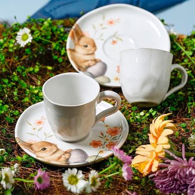 Jogo Xícara Café Coelho Páscoa Bio Doce Ninho 120ml Kit 12pç