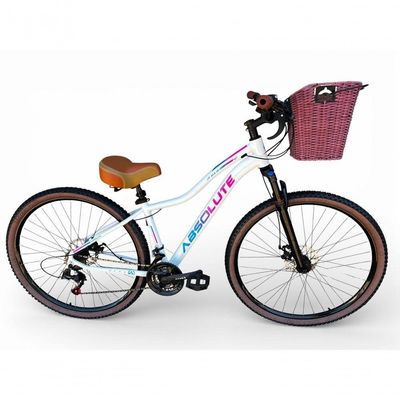 Bicicleta Aro 29 Feminina Absolute Hera Retrô Vintage 21v Confortável Cesta Selim 2 Molas Branco Tamano 17