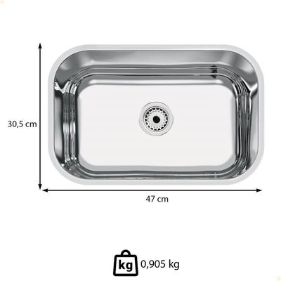 Cuba Tramontina Lavínia 47x30 Cm Standard Em Aço Inox Polido 47 Bl Com Válvula 94083507