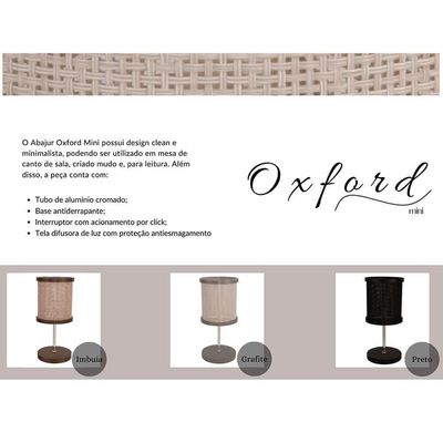 Abajur Oxford Mini Preto G9 Led 1 Lâmpada 132pt