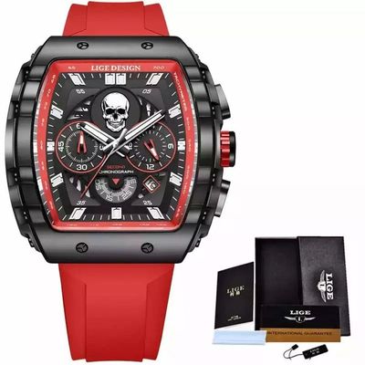 Relógio Masculino Lige 89112 Quadrado Militar à Prova D'água Vermelho