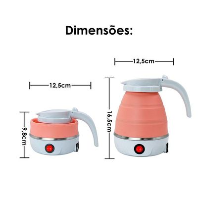 Chaleira Eletrica Dobravel Jarra Bule Silicone 600W 110V 600ml Portatil Rosa