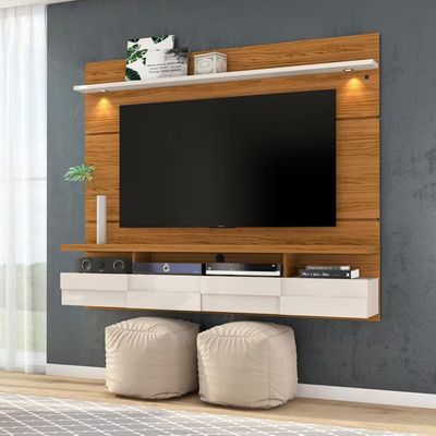 Bancada Suspensa com Painel Madetec Lana com 1,82 cm de Largura, Ideal para TV de Até 60 Naturale com Off White