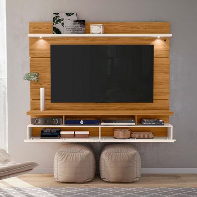 Bancada Suspensa com Painel Madetec Lana com 1,82 cm de Largura, Ideal para TV de Até 60 Naturale com Off White