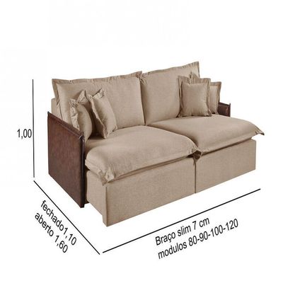 Sofá Martins M-160 2 Mód. 120cm Braço 7cm Estofados Martins Linho Bege Mesclado