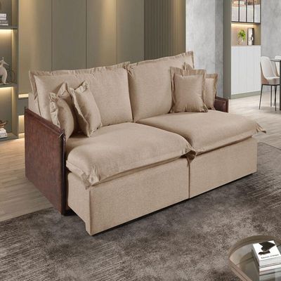 Sofá Martins M-160 2 Mód. 120cm Braço 7cm Estofados Martins Linho Bege Mesclado