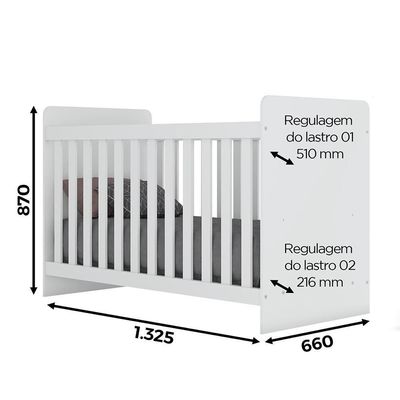 Dormitório Infantil Labirinto Com Guarda Roupa, Cômoda, Berço Branco Brilho E Colchão - Móveis Henn Branco Brilho