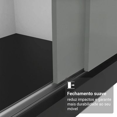 Guarda-roupa Casal Com Pés 3 Portas De Correr Com Espelhos Preto Cinza Reno Madesa