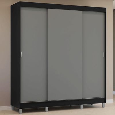 Guarda-roupa Casal Com Pés 3 Portas De Correr Preto Cinza Reno Madesa