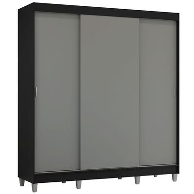 Guarda-roupa Casal Com Pés 3 Portas De Correr Preto Cinza Reno Madesa