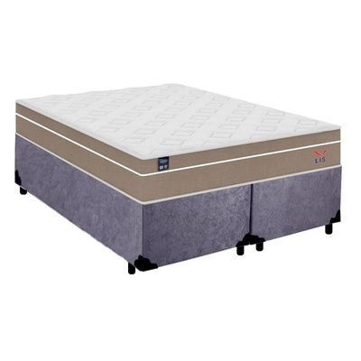 Cama Box Casal Bipartido Suede + Colchão Lis Molas Ensacadas Plumatex 138cm Cinza