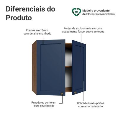 Armário Aéreo 70 Cm 2 Portas Vik Madesa Rustic/azul