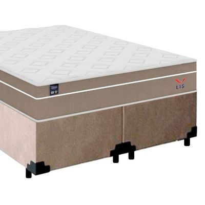 Cama Box Casal Bipartido Suede + Colchão Lis Molas Ensacadas Plumatex 138cm Cor:bege