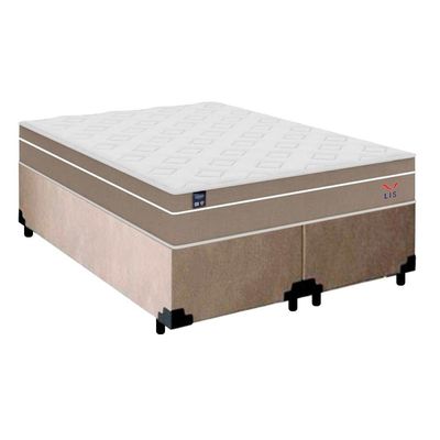 Cama Box Casal Bipartido Suede + Colchão Lis Molas Ensacadas Plumatex 138cm Cor:bege