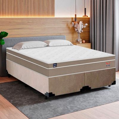 Cama Box Casal Bipartido Suede + Colchão Lis Molas Ensacadas Plumatex 138cm Cor:bege