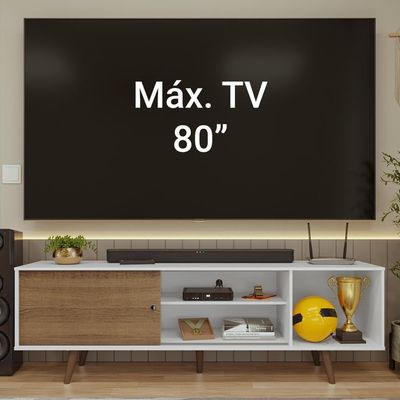 Rack Para Tv Até 80 Polegadas 160cm Branco Pés Rustic Torino Madesa Branco/rustic