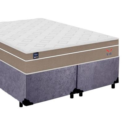 Cama Box Casal Bipartido Suede + Colchão Lis Molas Ensacadas Plumatex Cinza 138cm - Suporta Até 120 Kg Por Pessoa