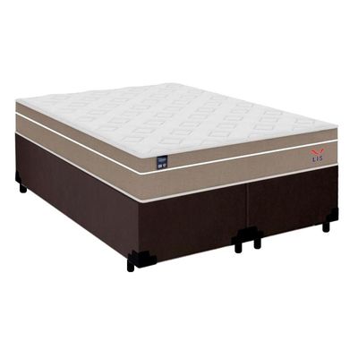 Cama Box Casal Bipartido Suede + Colchão Lis Molas Ensacadas Plumatex 138cm Cor:marrom