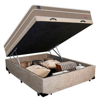 Cama Box Baú Casal Suede + Colchão Lis Molas Ensacadas Plumatex Bege 138cm