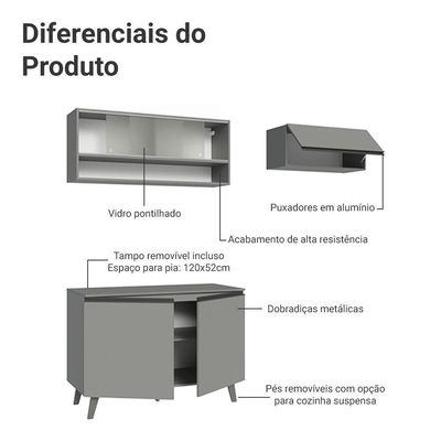 Armário De Cozinha Compacta 200cm Nice Madesa XA09 Cinza