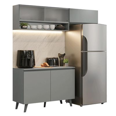 Armário De Cozinha Compacta 200cm Nice Madesa XA09 Cinza
