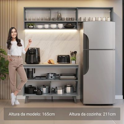 Armário De Cozinha Compacta 200cm Nice Madesa XA09 Cinza