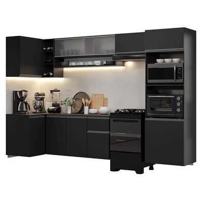 Armário De Cozinha Completa De Canto Suspenso 385 Cm Preto Nice Madesa 01 Preto