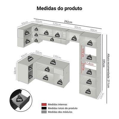 Armário De Cozinha Completa De Canto Suspenso 385 Cm Preto Nice Madesa 01 Preto