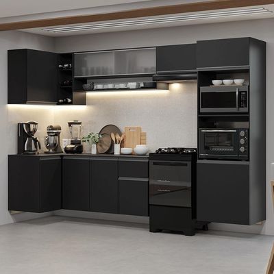 Armário De Cozinha Completa De Canto Suspenso 385 Cm Preto Nice Madesa 01 Preto