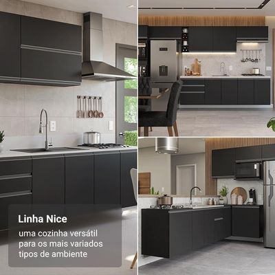 Armário De Cozinha Completa De Canto Suspenso 385 Cm Preto Nice Madesa 01 Preto