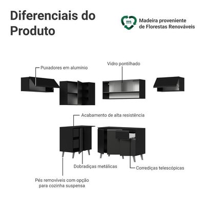 Armário De Cozinha Completa De Canto 405 Cm Preto Nice Madesa 05 Preto