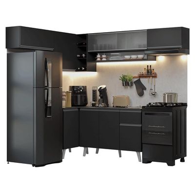 Armário De Cozinha Completa De Canto 405 Cm Preto Nice Madesa 05 Preto