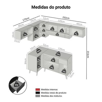 Armário De Cozinha Completa De Canto 405 Cm Preto Nice Madesa 05 Preto