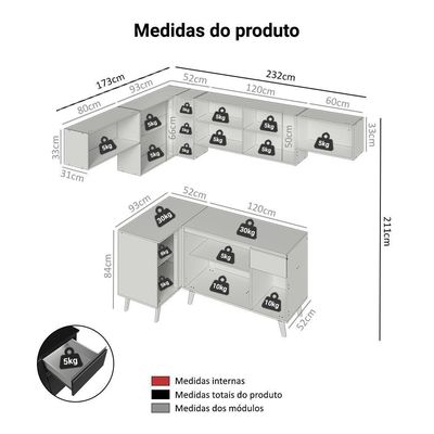 Armário De Cozinha Completa De Canto 405 Cm Preto Nice Madesa 02 Preto