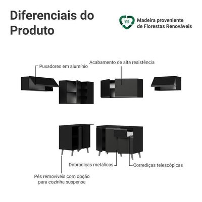 Armário De Cozinha Completa De Canto 405 Cm Preto Nice Madesa 02 Preto