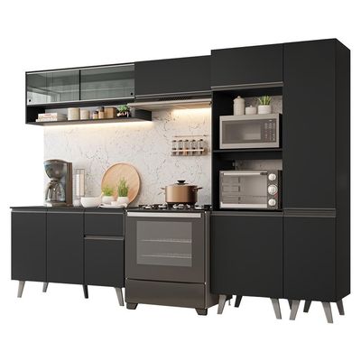 Armário De Cozinha Completa 300 Cm Preto Nice Madesa 09 Preto