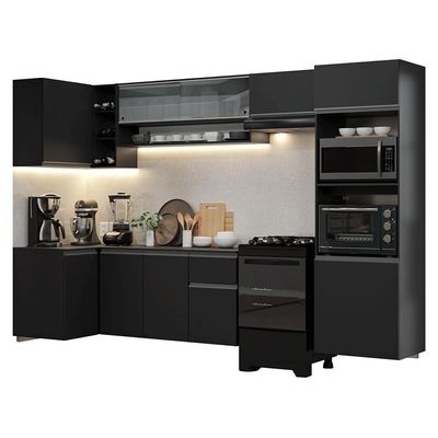 Armário De Cozinha Completa De Canto Suspenso 385 Cm Preto Nice Madesa 02 Preto