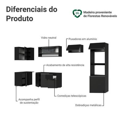 Armário De Cozinha Completa De Canto Suspenso 385 Cm Preto Nice Madesa 02 Preto