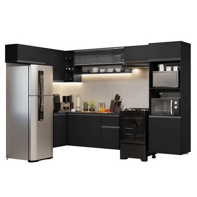 Armário De Cozinha Completa De Canto Suspenso 465 Cm Preto Nice Madesa 07 Preto